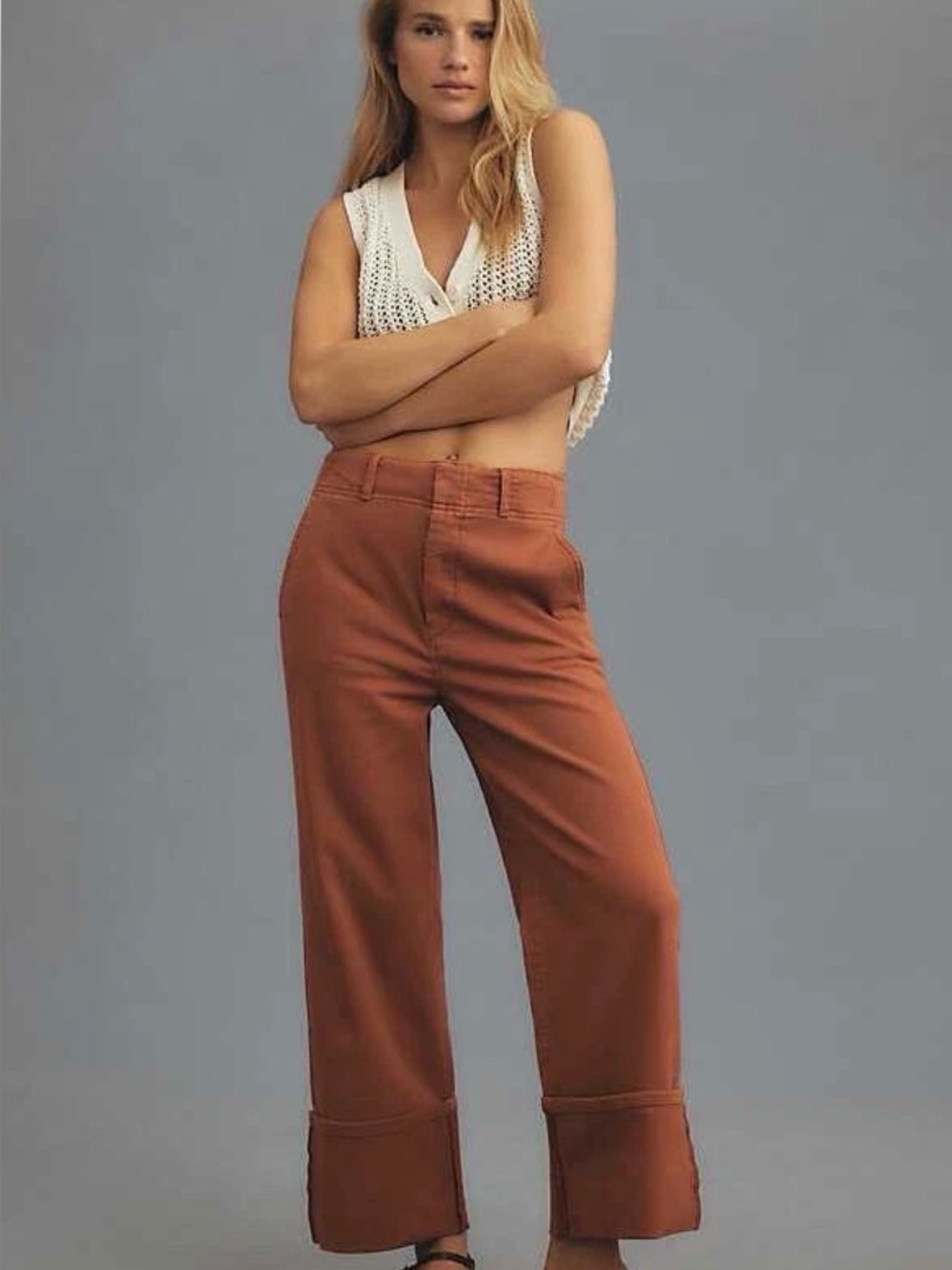 Pilcro Cropped Wide-Leg Jeans in Rust Orange